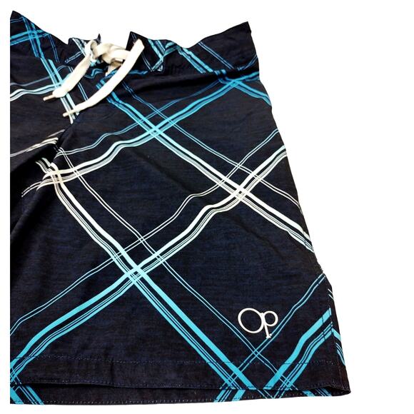 VTG Ocean Pacific OP Board Shorts Men's Size M Navy Plaid Pockets Swim Trunks - Picture 4 of 7